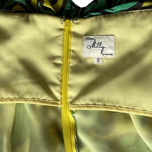 Women's Milly Green Silk Pleated Strapless Back Zip Closure Short Sheath Dress 2 - Picture 8 of 12